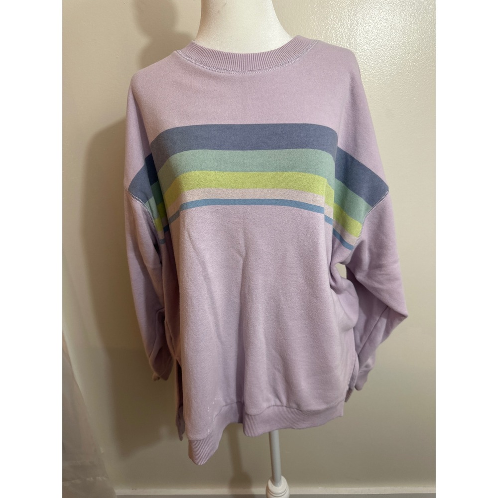 American Eagle Jegging Fit Sweatshirt Lavender Purple Striped Crew Neck Small